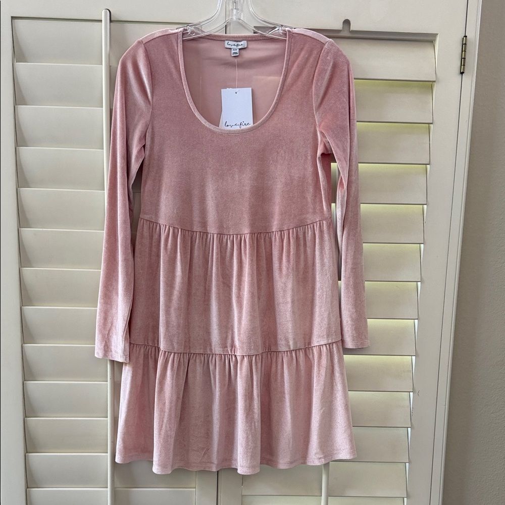 Love, Fire Pink Long Sleeve Tiered Dress